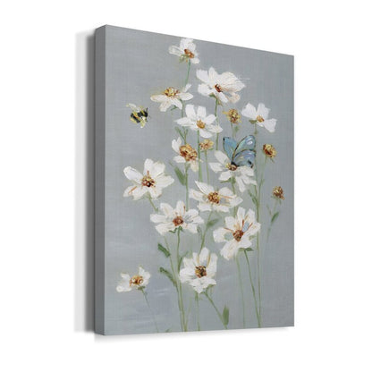 Elegant White Daisies with Butterfly - Charming Floral Oil Painting