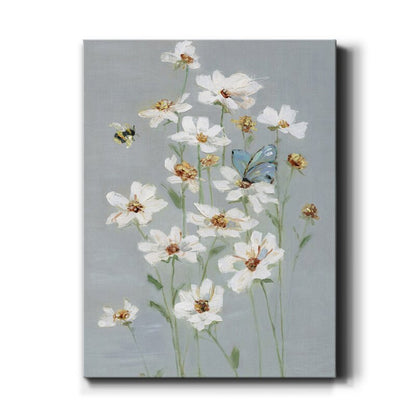 Elegant White Daisies with Butterfly - Charming Floral Oil Painting