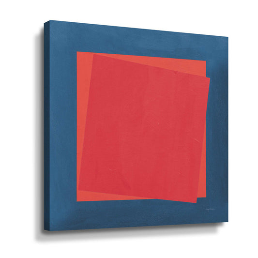 Vibrant Geo Abstract Oil Painting in Bold Red and Blue Colors