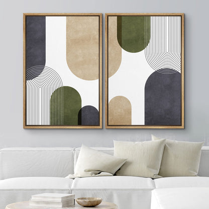 Modern Geometric Green and Tan Abstract Art for Bohemian Home Decor