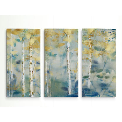 Serene Gilded Forest Triptych - Elegant Oil Painting for Modern Decor