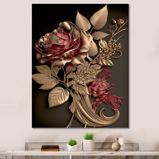 Gilded Rose Vintage Glamorous Floral Wall Art Painting