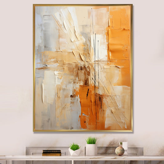 Abstract Oil Painting in Vibrant Orange and Beige for Modern Home Décor