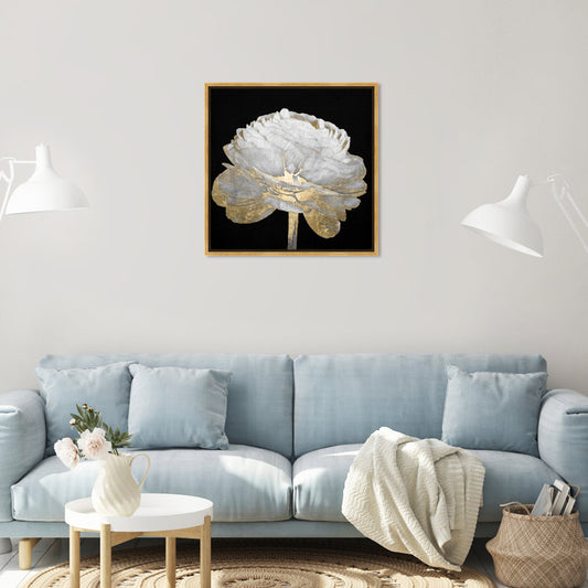 Elegant Gold and White Floral Oil Painting for Modern Home Decor