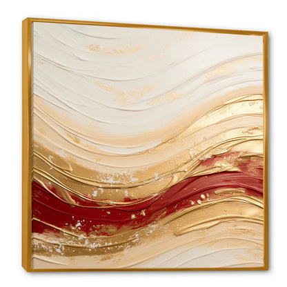 Elegant Gold and Red Abstract Wave Oil Painting for Modern Home Décor