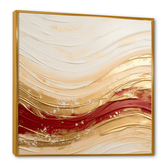 Elegant Gold and Red Abstract Wave Oil Painting for Modern Home Décor
