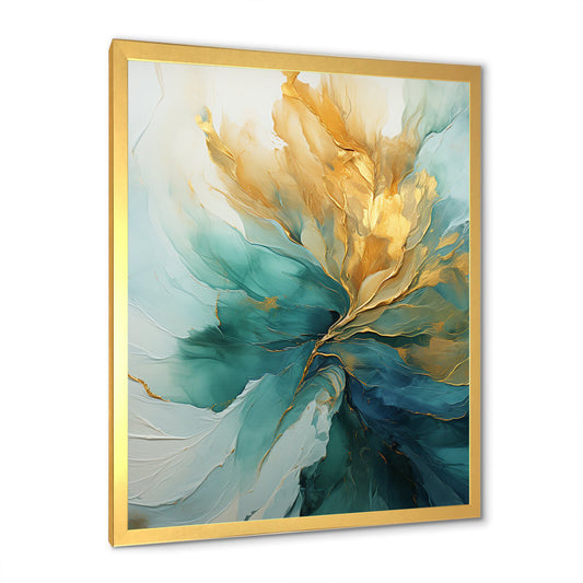 Gold and Teal Abstract Oil Painting for Elegant Home Decor