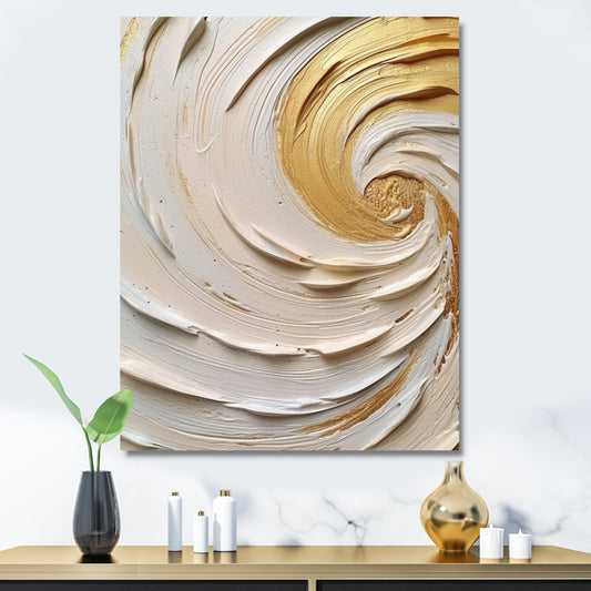 Elegant Gold and Cream Abstract Oil Painting for Modern Home Decor