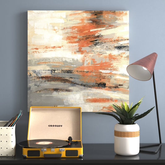 Abstract Orange and Gold Textured Oil Painting for Modern Home Decor