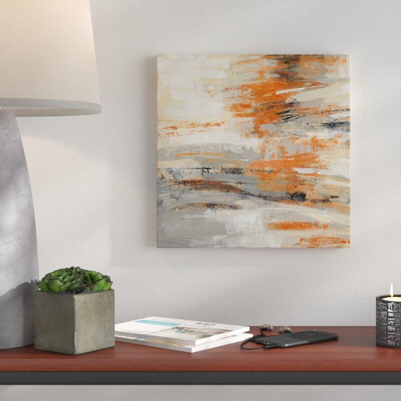 Abstract Orange and Gold Textured Oil Painting for Modern Home Decor