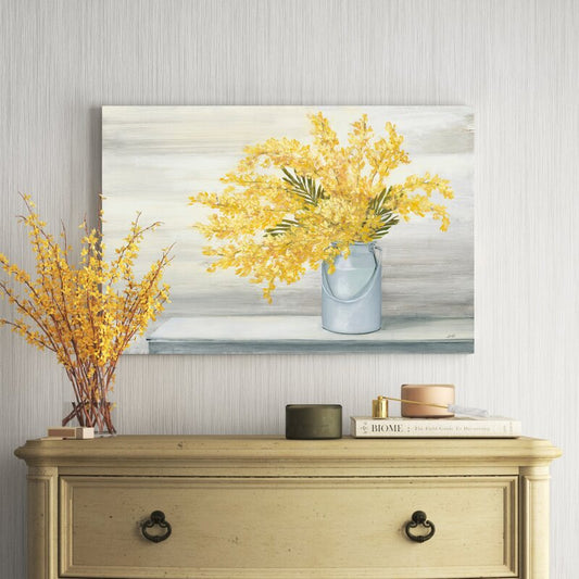 Vibrant Yellow Flower Bouquet Oil Painting - Rustic Floral Art Print for Home Decor