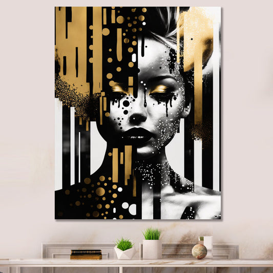 Elegant Golden Womanhood: Modern Art Oil Painting