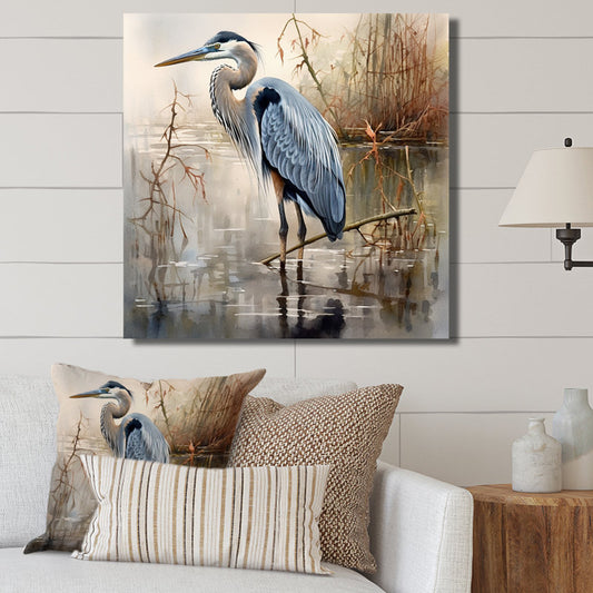 Elegant Heron Painting for Bird Lovers - Serene Water Landscape Art