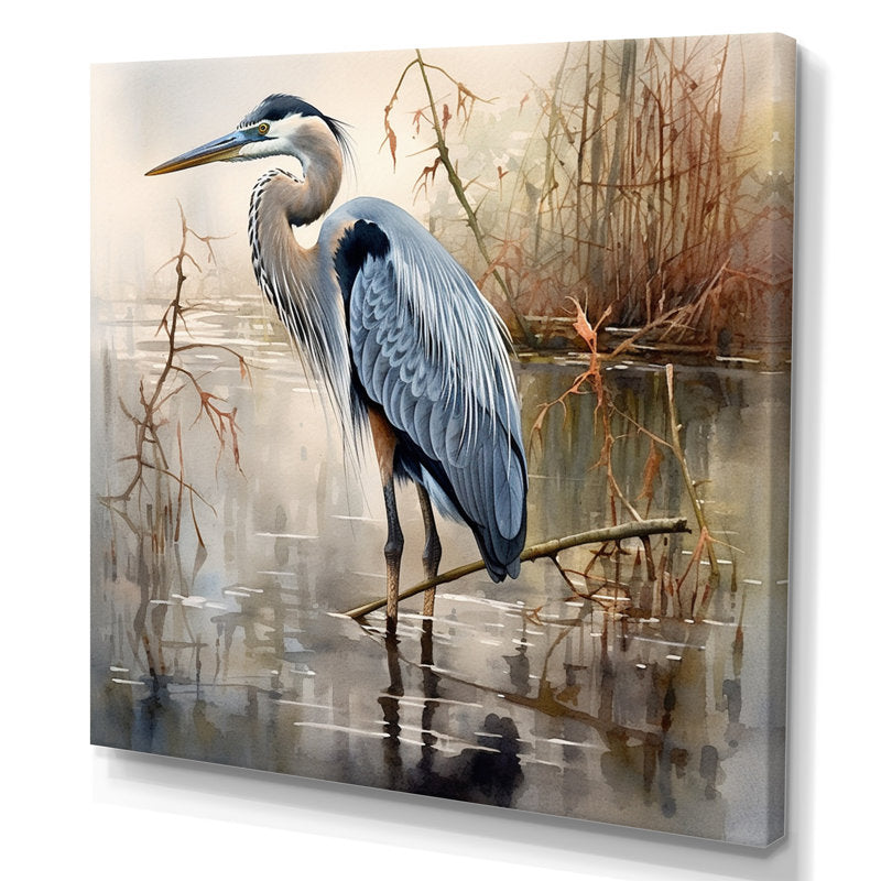 Elegant Heron Painting for Bird Lovers - Serene Water Landscape Art