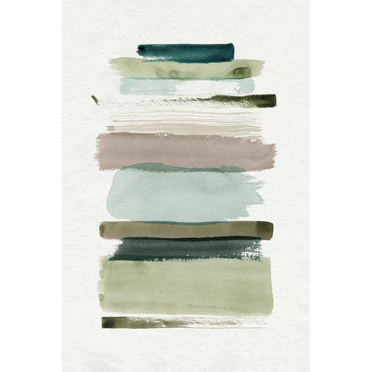 Abstract Contemporary Landscape Oil Painting in Earthy Greens and Blues