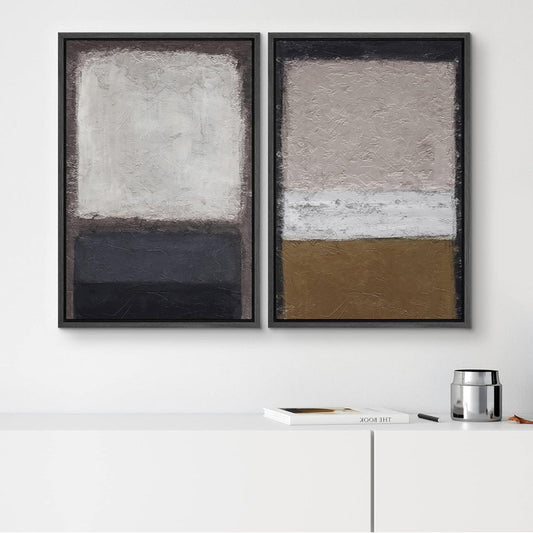 Contemporary Gray and Brown Abstract Geometric Oil Painting Set