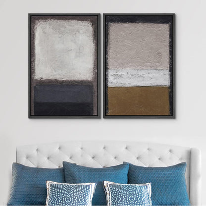 Contemporary Gray and Brown Abstract Geometric Oil Painting Set