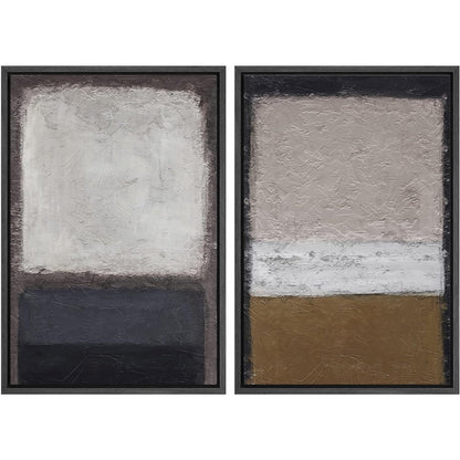 Contemporary Gray and Brown Abstract Geometric Oil Painting Set