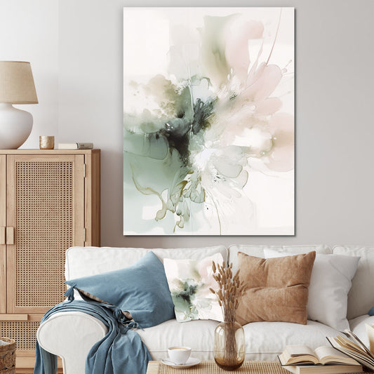 Modern Abstract Oil Painting in Green and Cream Tones for Elegant Home Decor