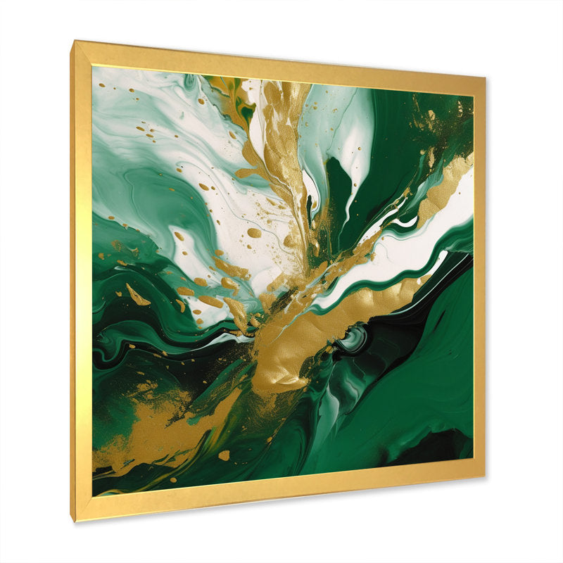 Emerald Elegance: Captivating Green and Gold Abstract Oil Painting