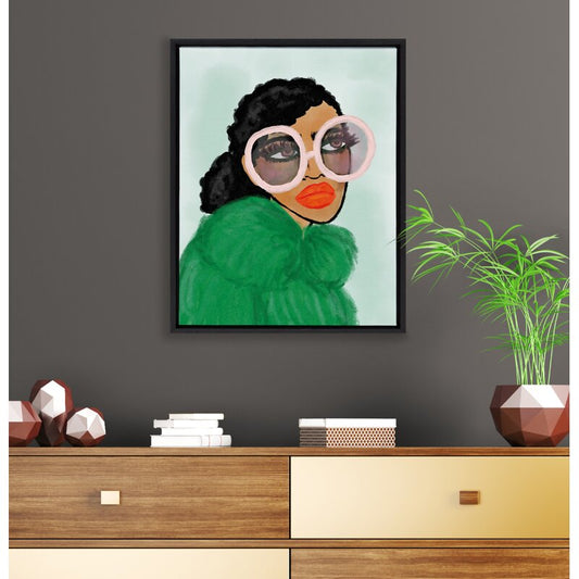 Chic Woman in Green Coat - Stylish Oil Painting Print for Modern Decor