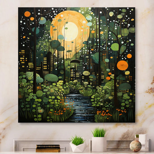 Urban Jungle Serenity: Vibrant Green & Yellow Oil Painting for Modern Decor