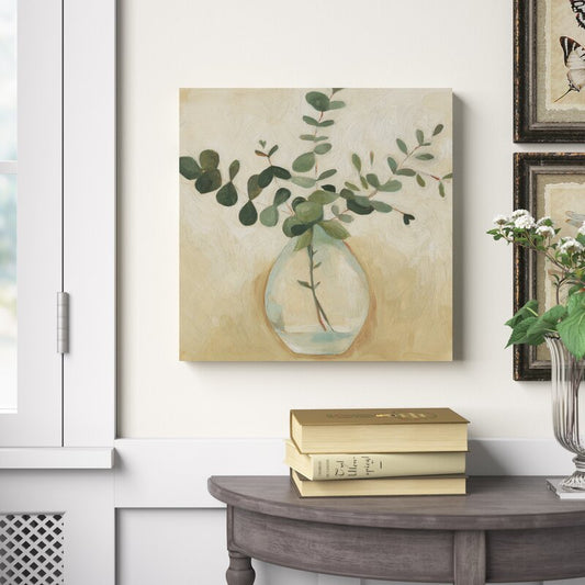 Elegant Greenery Still Life with Vase - Modern Oil Painting for Home Décor