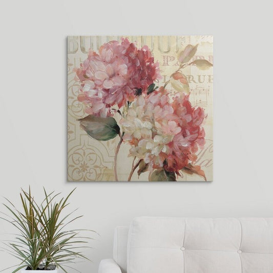 Elegant Floral Oil Painting of Hydrangeas in Soft Pastel Hues