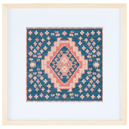 Elegant Geometric Oil Painting with Rich Blue and Coral Patterns