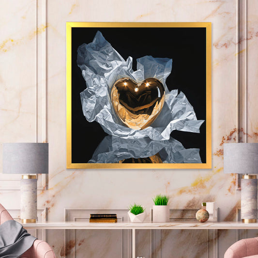 Golden Heart Canvas Art for Home Decor - Elegant Abstract Oil Painting