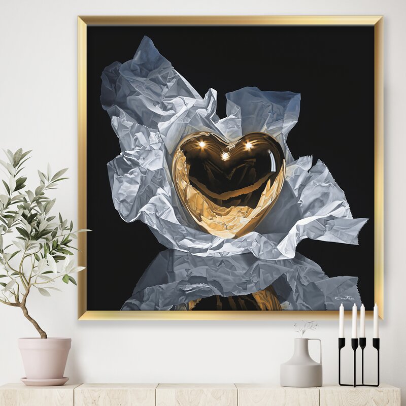 Golden Heart Canvas Art for Home Decor - Elegant Abstract Oil Painting