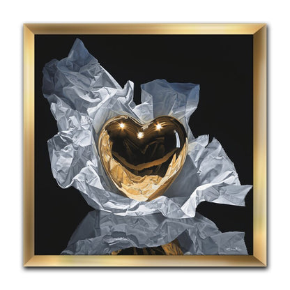 Golden Heart Canvas Art for Home Decor - Elegant Abstract Oil Painting