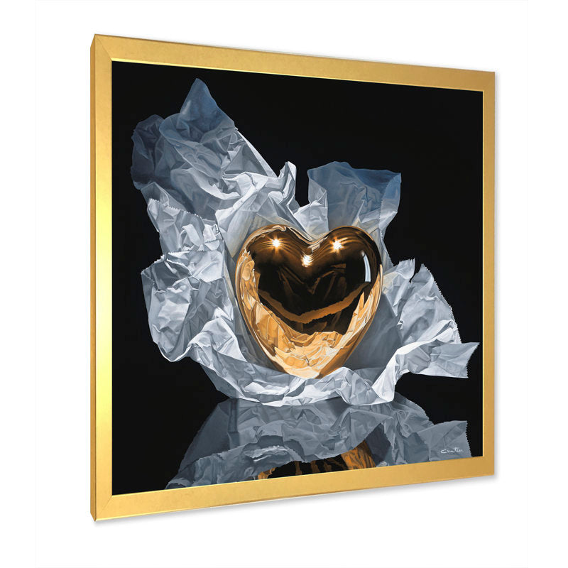 Golden Heart Canvas Art for Home Decor - Elegant Abstract Oil Painting