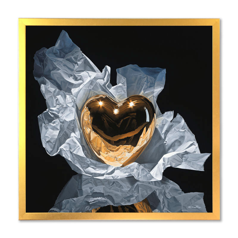 Golden Heart Canvas Art for Home Decor - Elegant Abstract Oil Painting