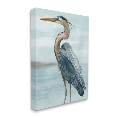 Grace Popp Heron Bird Oil Painting on Beach - Serene Coastal Art Print