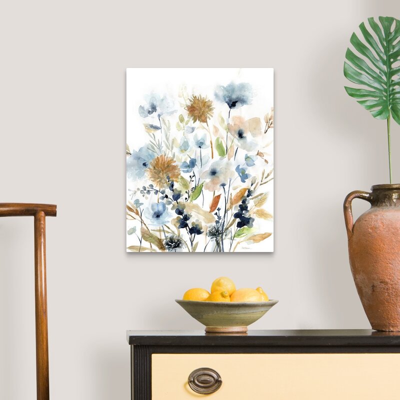 Spring Floral Oil Painting - Beautiful Blue and Gold Flower Arrangement