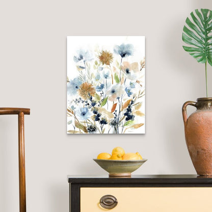 Spring Floral Oil Painting - Beautiful Blue and Gold Flower Arrangement