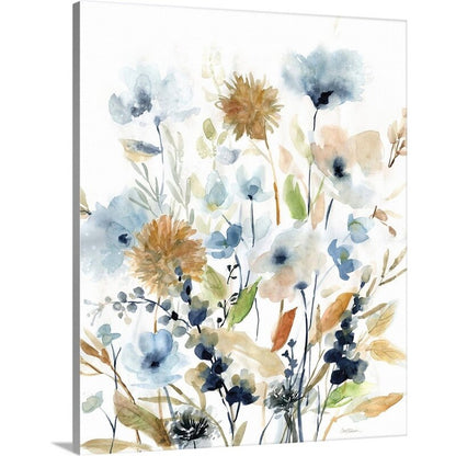 Spring Floral Oil Painting - Beautiful Blue and Gold Flower Arrangement