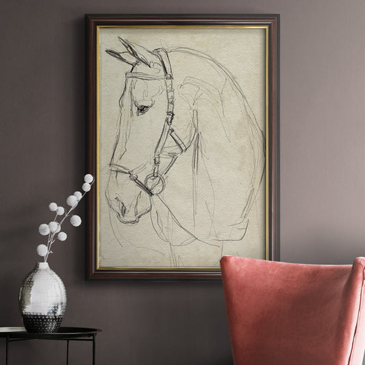 Elegant Horse Portrait in Bridle - Timeless Oil Sketch for Equine Art Lovers