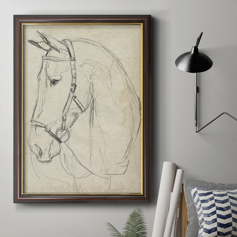 Elegant Horse Portrait in Bridle - Timeless Oil Sketch for Equine Art Lovers
