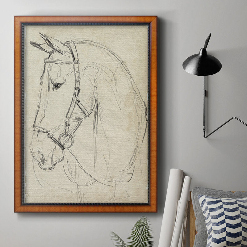 Elegant Horse Portrait in Bridle - Timeless Oil Sketch for Equine Art Lovers