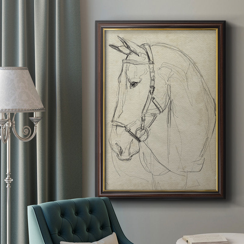 Elegant Horse Portrait in Bridle - Timeless Oil Sketch for Equine Art Lovers