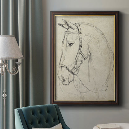 Elegant Horse Portrait in Bridle - Timeless Oil Sketch for Equine Art Lovers