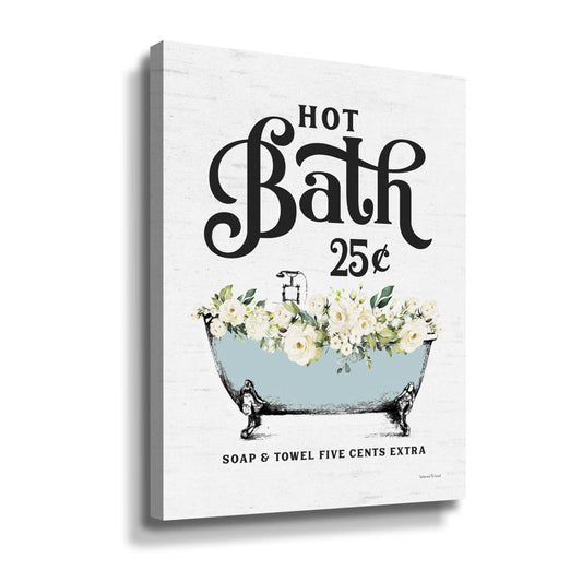 Charming Vintage Hot Bath Oil Painting with Floral Accents and Antique Bathtub Decor