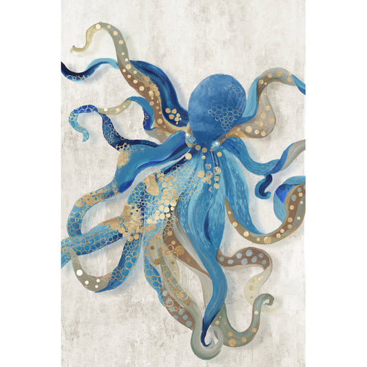 Beautiful Blue Octopus Oil Painting - Coastal Home Decor Art