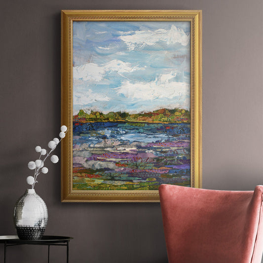 Serene Landscape Oil Painting with Clouds and Water Reflections