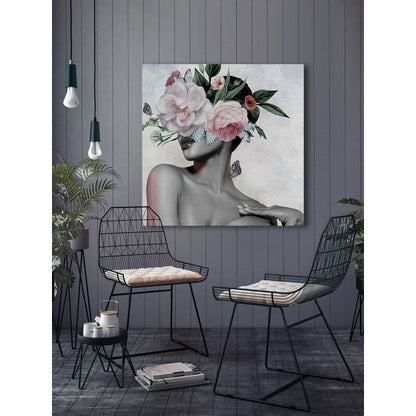 Floral Elegance: Stunning Oil Painting of Beauty with Butterflies and Blossoms