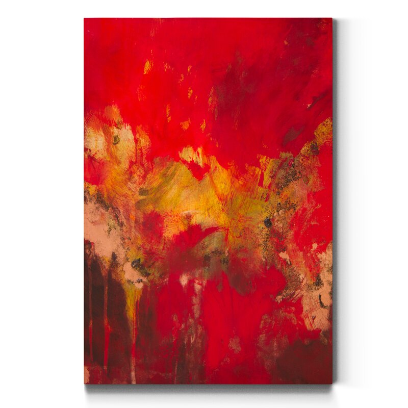 Vibrant Abstract Oil Painting in Red and Gold for Modern Home Decor
