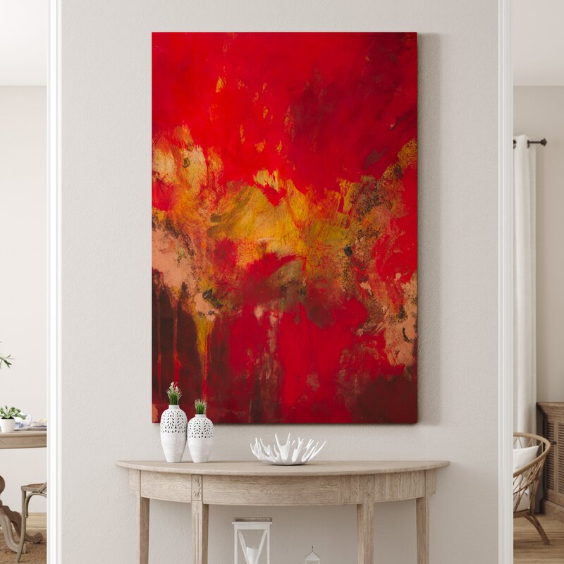 Vibrant Abstract Oil Painting in Red and Gold for Modern Home Decor