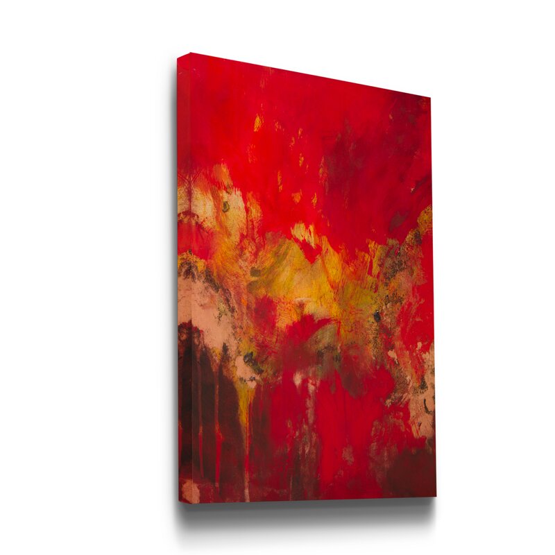 Vibrant Abstract Oil Painting in Red and Gold for Modern Home Decor